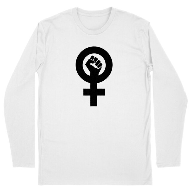 Image back T-shirt végan pour homme manches longues. Coton biologique. Poing féministe imprimé en France