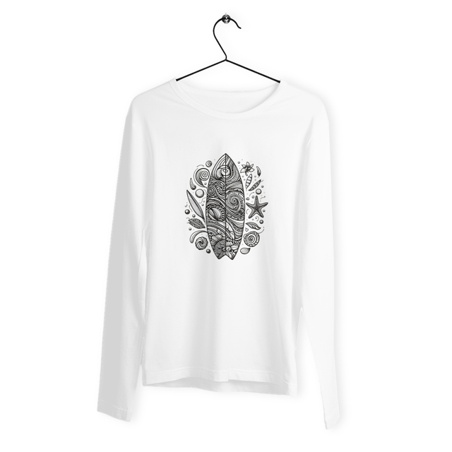Image back T-shirt Bio homme manches longues. Planche de surf imprimée sur le devant