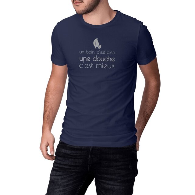Image front T-shirt bio unisexe épais - Un bain, c'est bien. Une douche, c'est mieux