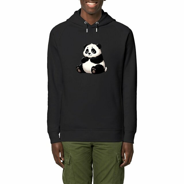Image front Sweat panda à capuche avec poches latérales. Coton et polyester recyclés