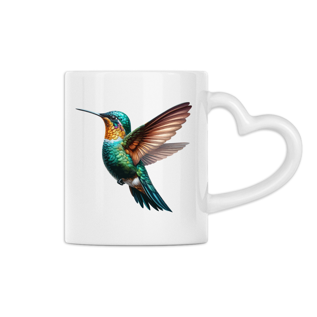 Image back Mug à anse en forme de coeur avec colibri imprimé