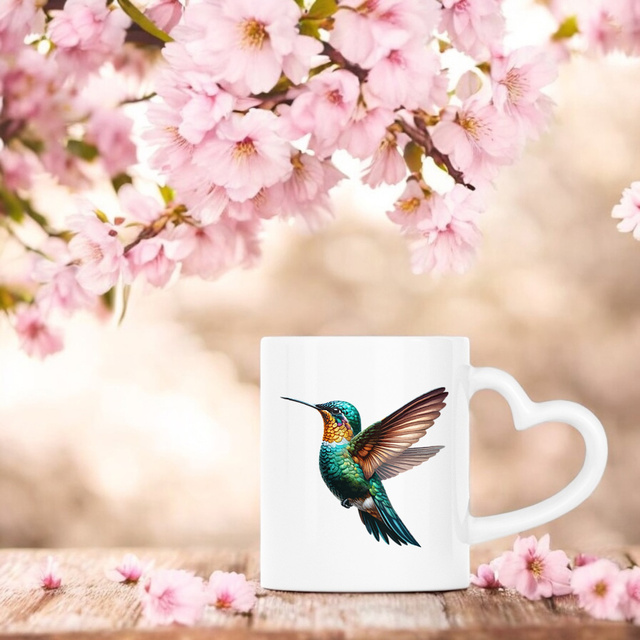 Image du produit Mug à anse en forme de coeur avec colibri imprimé