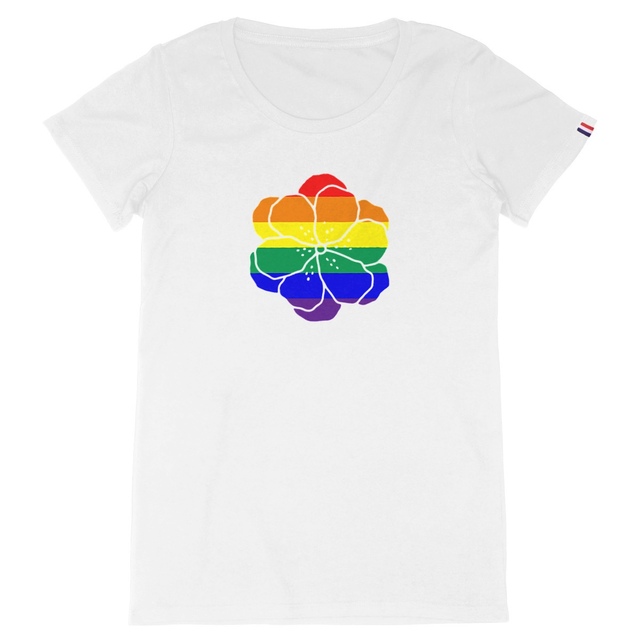 Image back T-shirt Femme Made in France 100% coton peigné organique. Fleur LGBTQIA+ imprimée
