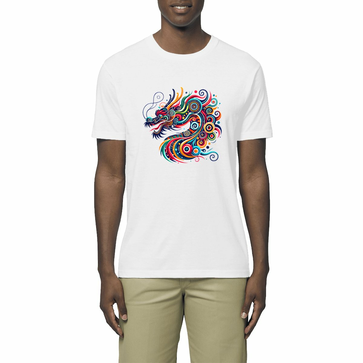 Image front T-shirt dragon unisexe léger en coton biologique