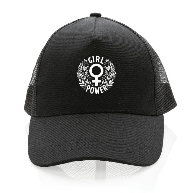Image front Casquette Trucker en coton et polyester recyclés. Girl Power