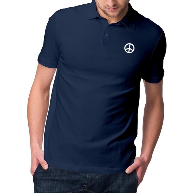 Image front Polo homme 100% coton bio - Vivre ensemble - Logo Peace and Love imprimé