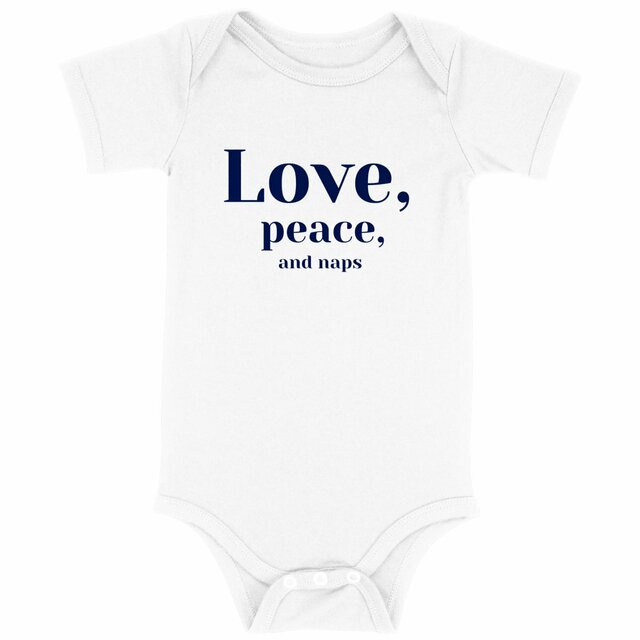 Image back Body bébé coton biologique - Love, peace, and naps - Douceur et sécurité pour bébé