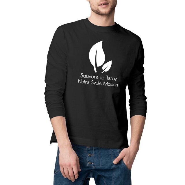 Image front T-shirt Bio Homme manches longues - Sauvons la Terre, Notre Seule Maison.