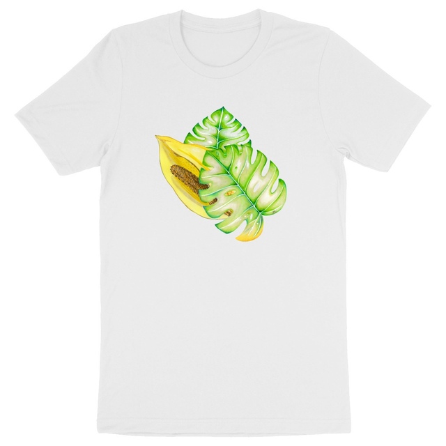 Image back T-shirt coton biologique épais. Unisexe. Fleur monstera deliciosa imprimée à la demande