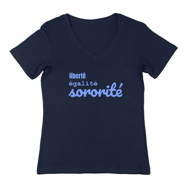 Image back T shirt militant féministe. Liberté, égalité, sororité. Coton bio