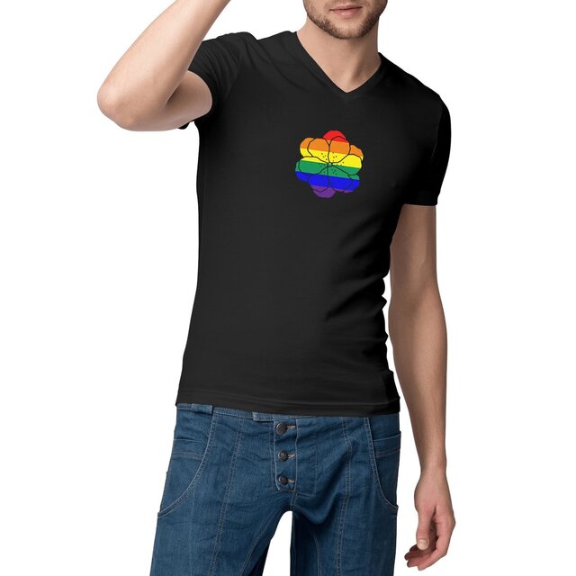 Image front T-shirt Homme Col V - Fleur LGBTQI+ en 100% coton biologique