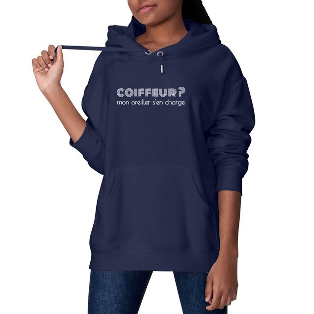Image front Sweat à capuche unisexe éco-responsable - coiffeur ? mon oreiller s'en charge