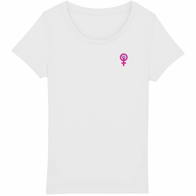 Image back T-shirt femme féministe. Poing levé imprimé à la demande en France