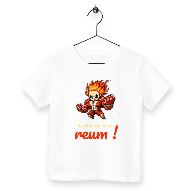Image back T-shirt enfant bio, touche pas à ma reum !