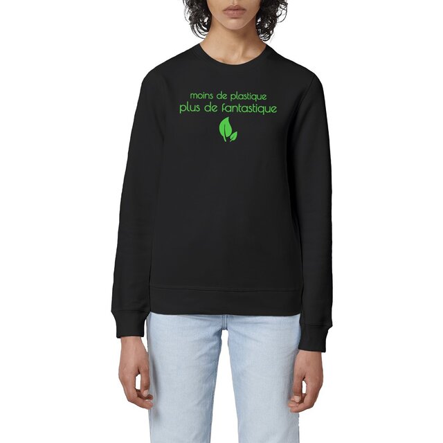 Image front Sweat-shirt éthique et écolo - Moins de plastique, plus de fantastique