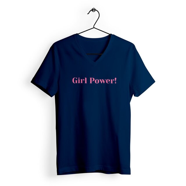 Image back T-shirt col V pour femme, poing féministe, girl power, disponible du XS au 2XL
