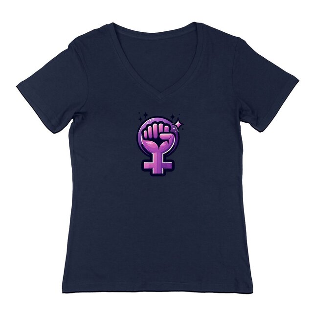 Image back T-shirt Femme Col V en coton bio - Poing féministe imprimé