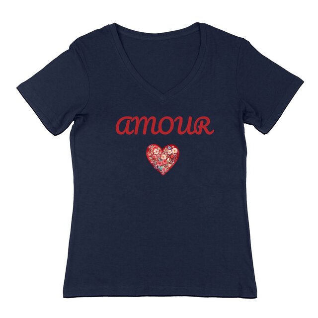 Image back T-shirt Femme Col V Coton bio - Amour, Cœur fleuri