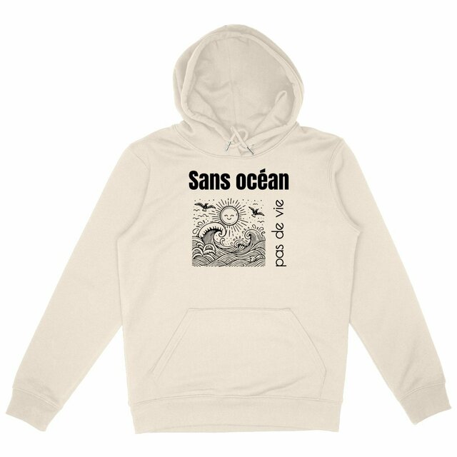 Image back Sweat à capuche recyclé unisexe - Sans océan, pas de vie.