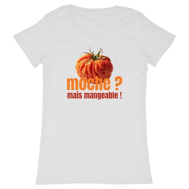 Image back T-shirt femme durable anti gaspillage. Tomate Moche ? Mais mangeable !