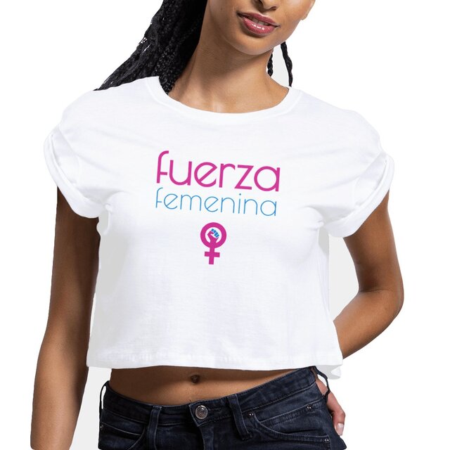 Image front Crop top Femme en coton biologique - Fuerza femenina