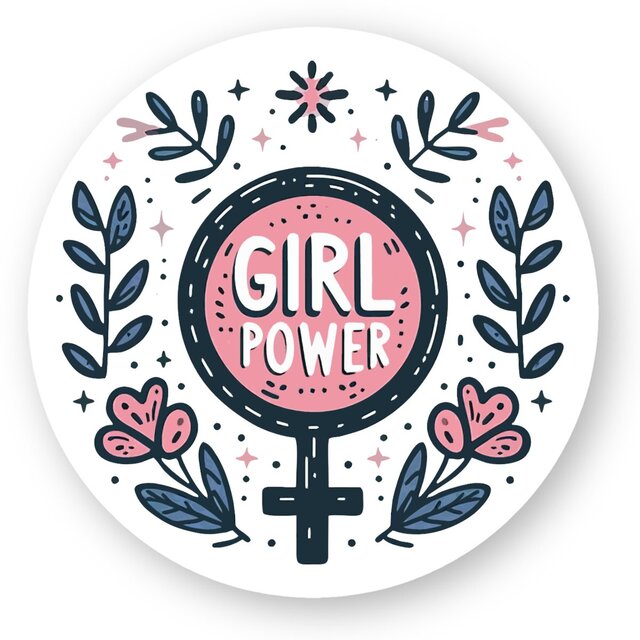 Image front Autocollant rond militant féministe. Autocollants Girl Power