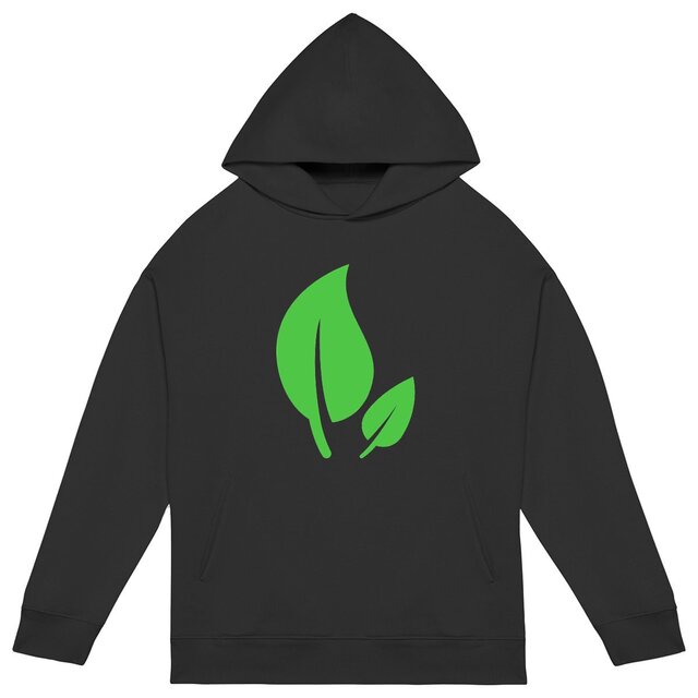 Image back Sweat à capuche végan oversized. Feuilles vertes imprimées en France
