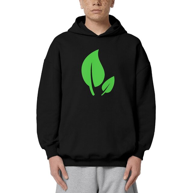 Image front Sweat à capuche végan oversized. Feuilles vertes imprimées en France