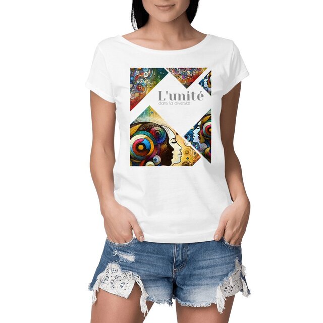 Image front T-shirt Femme Slub en coton biologique. L'unité dans la diversité. Vivre ensemble