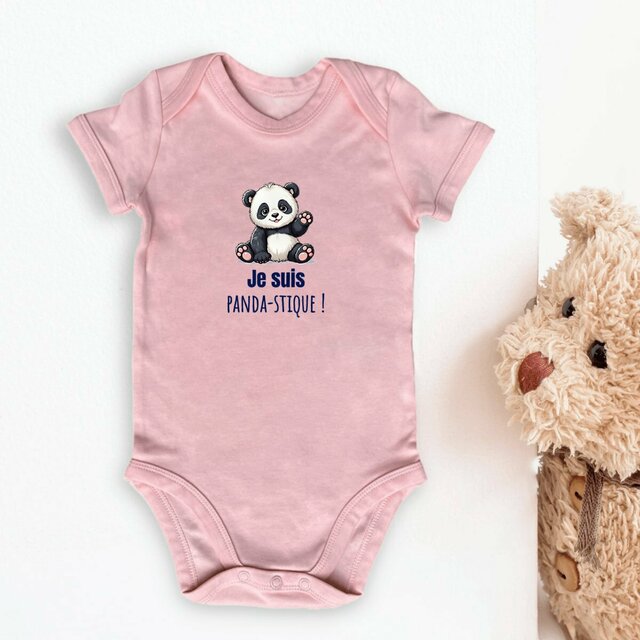 Image front Body bébé coton biologique. Je suis panda-stique !