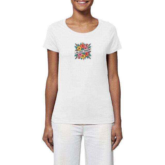 Image front T-shirt Femme 100% coton biologique, végan. No Fast Fashion