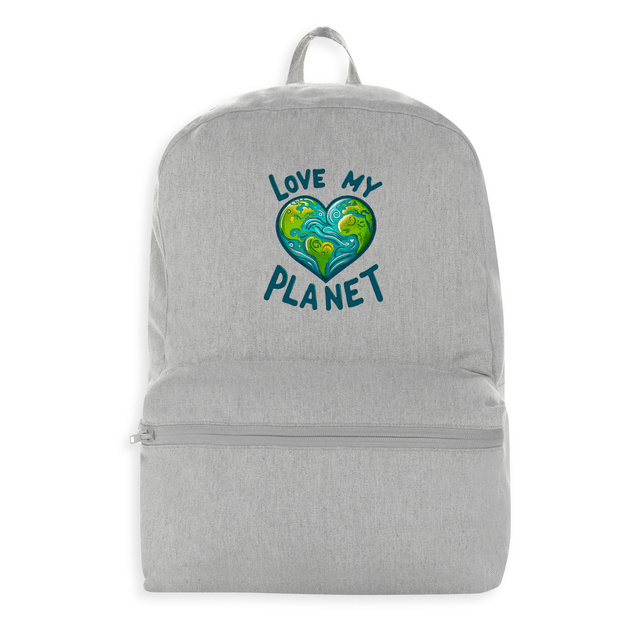 Image front Sac à dos 100 % recyclé en coton et polyester. Love My Planet. 41 x 30 cm