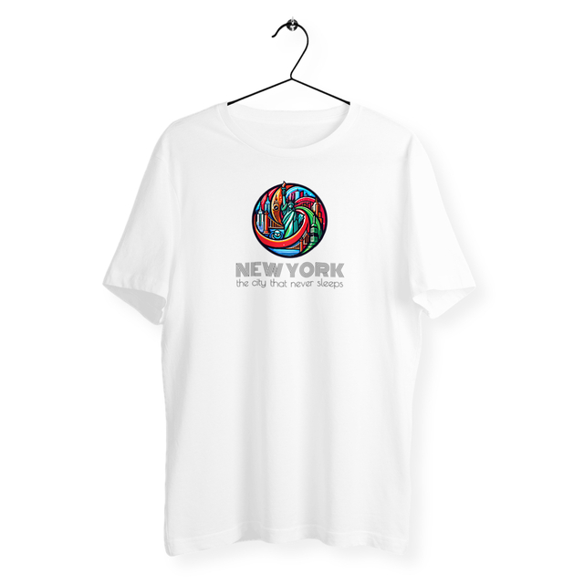Image back Tee shirt bio New York City. The city that never sleeps