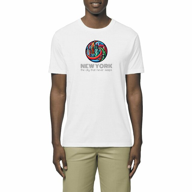 Image front Tee shirt bio New York City. The city that never sleeps