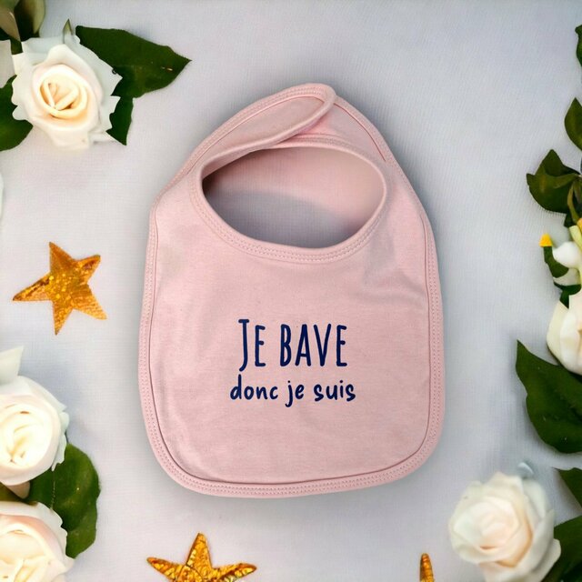 Image front Bavoir bébé écoresponsable. Je bave donc je suis. Imprimé en France