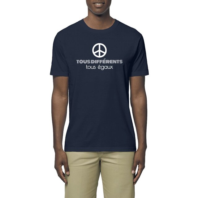 Image front T-shirt coton bio unisexe léger - Tous différents, tous égaux