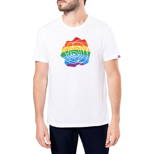 Image front T-shirt Homme Made in France. Fleur LGBTQIA+ imprimée en France