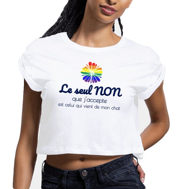 Image front Crop top 100% coton biologique Femme - Le seul NON que j'accepte est celui qui vient de mon chat