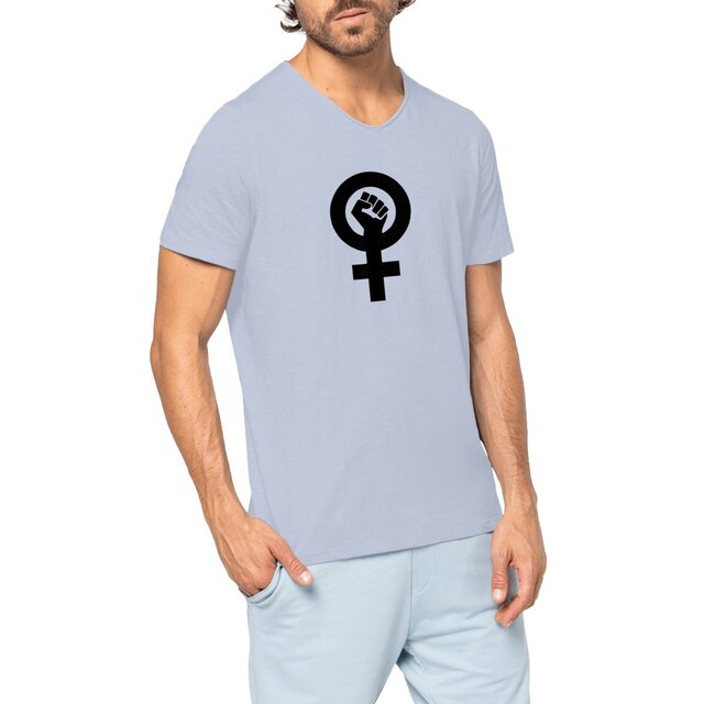 Image front T-shirt végan Homme Slub - Poing féministe - Engagement féministe