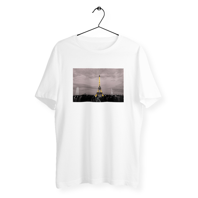 Image back T-shirt unisexe durable et éthique. 100% coton bio. Tour Eiffel imprimée en France