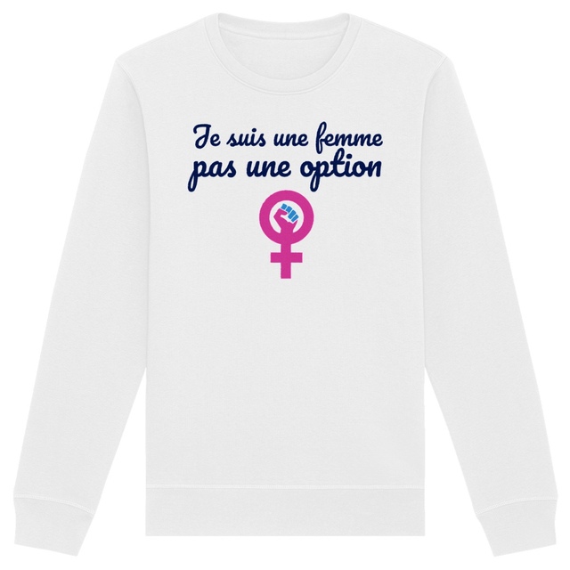 Image back Sweat-shirt végan féministe unisexe. Je suis une femme, pas une option.