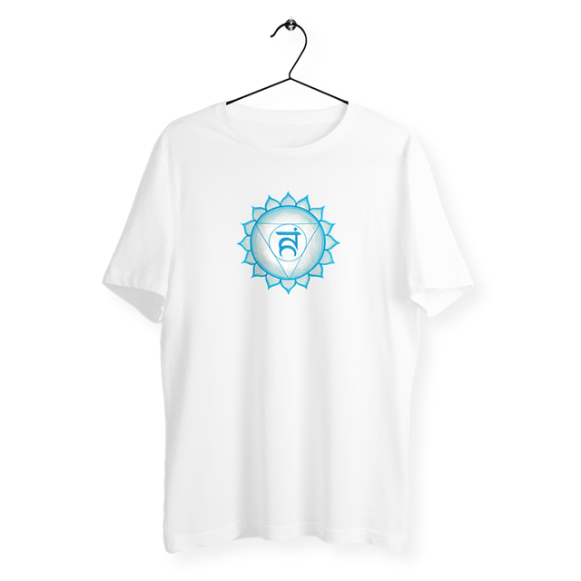 Image back T-shirt unisexe léger certifié végan. Chakra de la gorge. Imprimé France. Dessin à la main