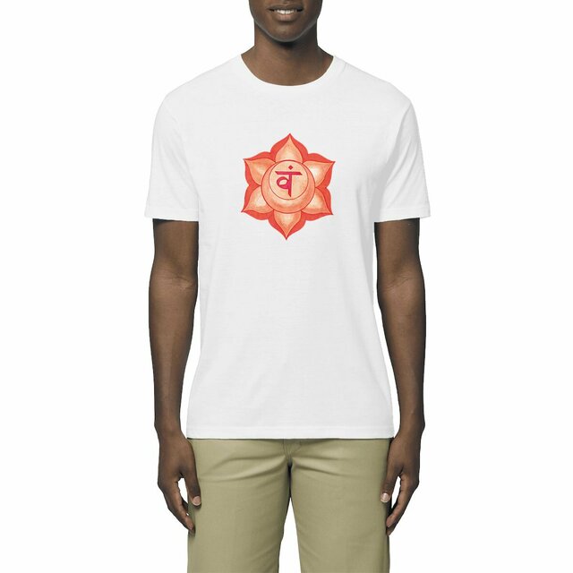 Image front T-shirt végan unisexe léger. 100% coton biologique. 2ème Chakra 