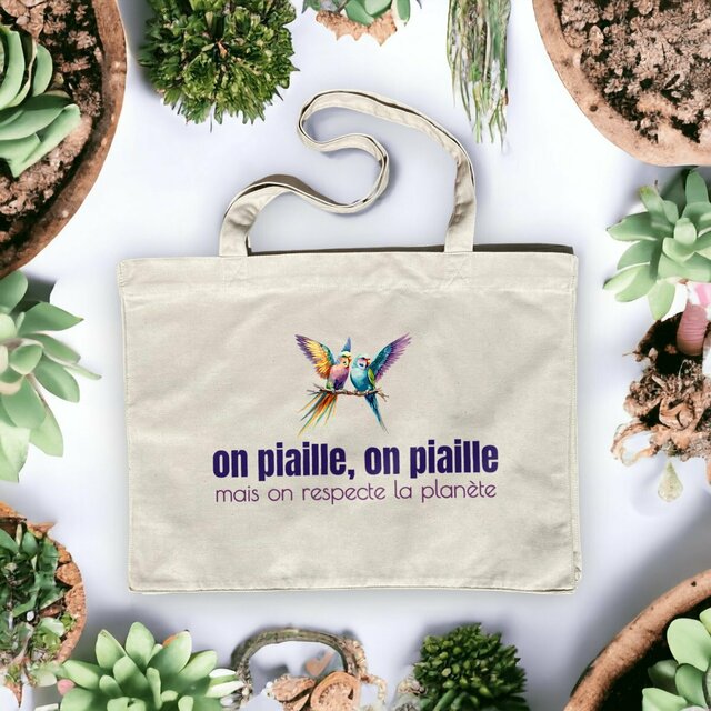 Image front Shopping bag 2 perruches. On piaille, on piaille mais on respecte la planète