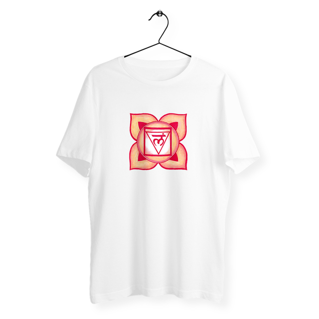 Image back T-shirt Chakra Racine unisexe. T-shirt coton bio imprimé à la demande. Dessin à la main.