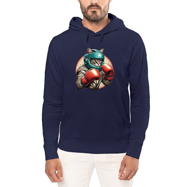 Image front Sweat à capuche unisexe durable - Le cat boxing