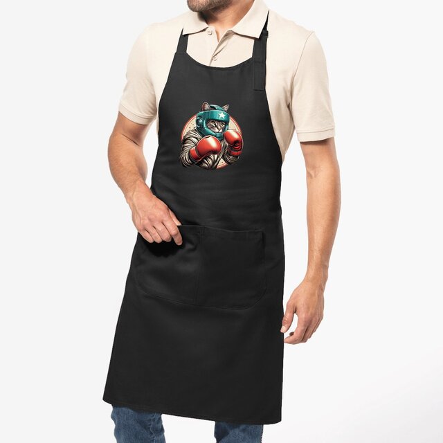 Image front Tablier cuisine en coton bio - Le chat boxeur