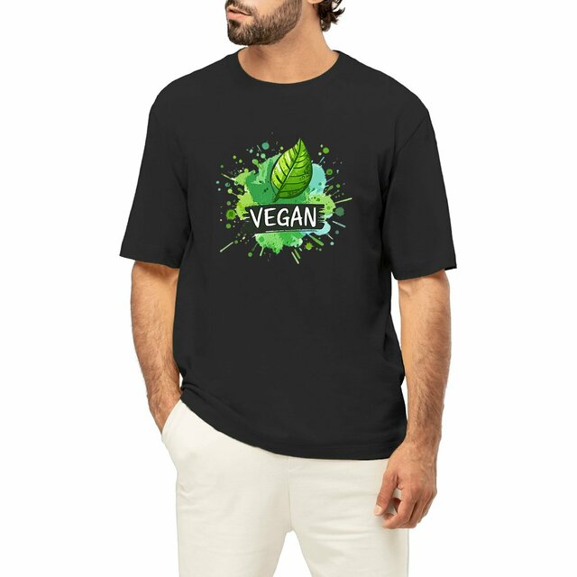 Image front T-shirt végan Homme Oversized Noir ou Blanc. Logo Végan imprimé en France