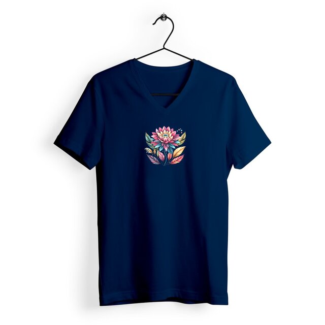 Image back T-shirt bio Femme Col V, t-shirt femme fleur imprimée
