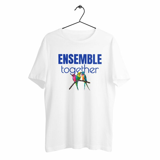 Image back T-shirt végan unisexe 100% coton bio. Vivre ensemble. 3 perruches imprimées en France